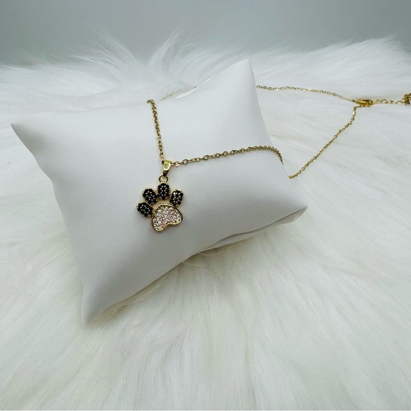 Paw Necklace with Rhinestones & Paw Earring Studs - Picture 2 of 5